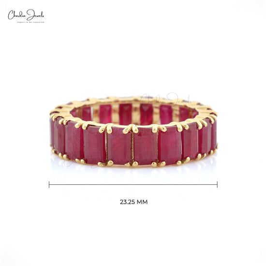 July Birthstone Ruby Eternity Band Ring, Emerald Cut Gemstone, Ruby Ring in 14k Solid Gold