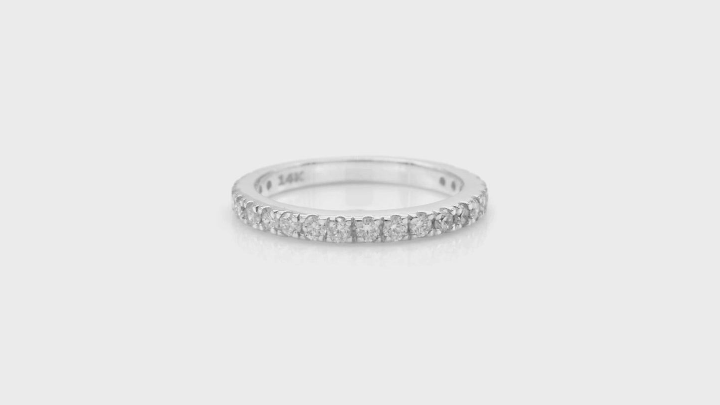 Load and play video in Gallery viewer, 14k Solid White Gold Diamond Ring, 1.70mm Round Cut Pave Set Engagement Ring, 0.53 Carats G-H White Diamond Half Eternity Band, IGI Certified Diamond Band For Gift (Size 6)
