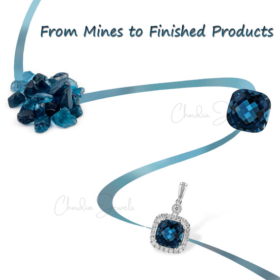 925 Sterling Silver Halo Pendant With 10x8mm London Blue Topaz And Zircon Pendants