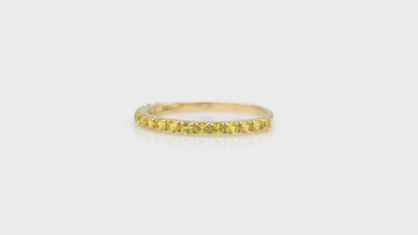 Load and play video in Gallery viewer, AAA Yellow Sapphire Half Eternity Ring In Pure 14k Yellow Gold Stackable Ring For Her
