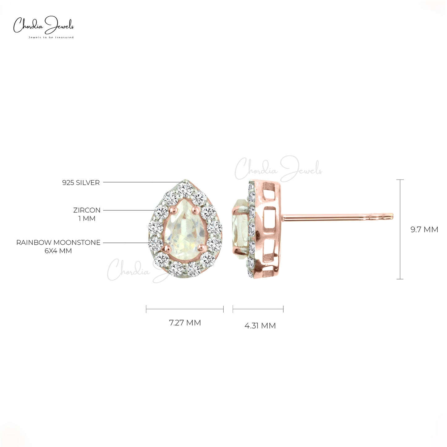 Natural White Zircon & Rainbow Moonstone Halo Earrings 925 Sterling Silver Studs Earrings At Discount Price