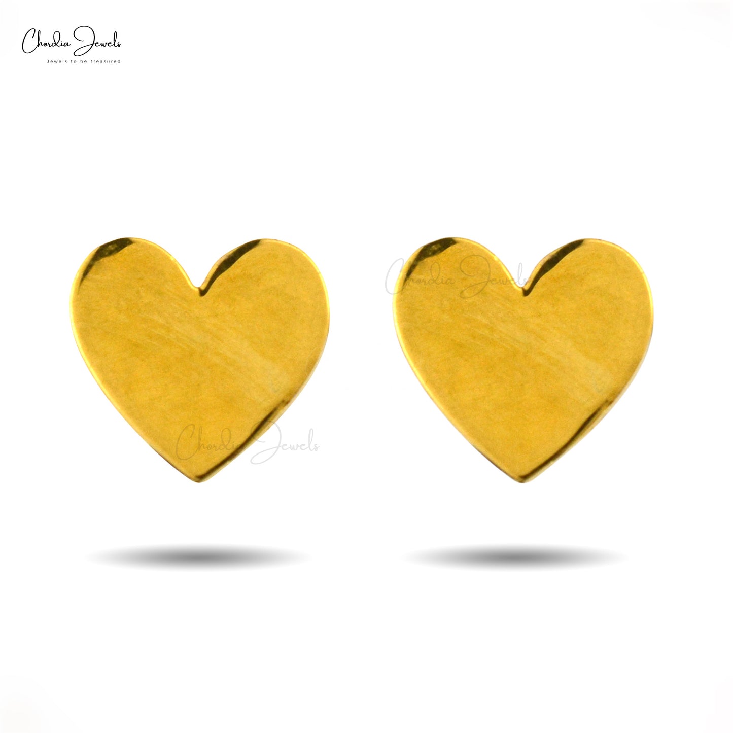 Classic 925 Sterling Silver Jewelry In Plain Yellow Gold Plated Heart Shape Stud Earrings At Discount Price