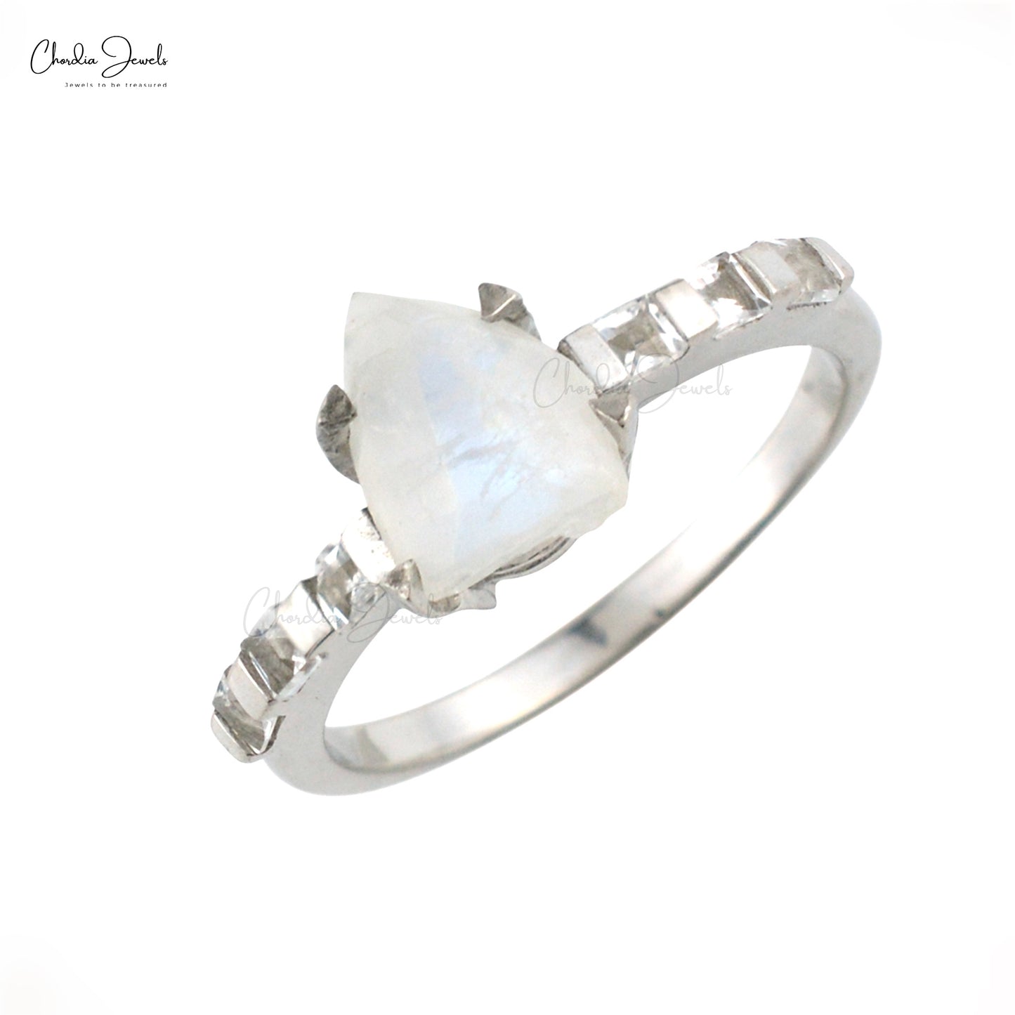 Rainbow Moonstone With White Topaz Gemstone Silver Handmade Ring