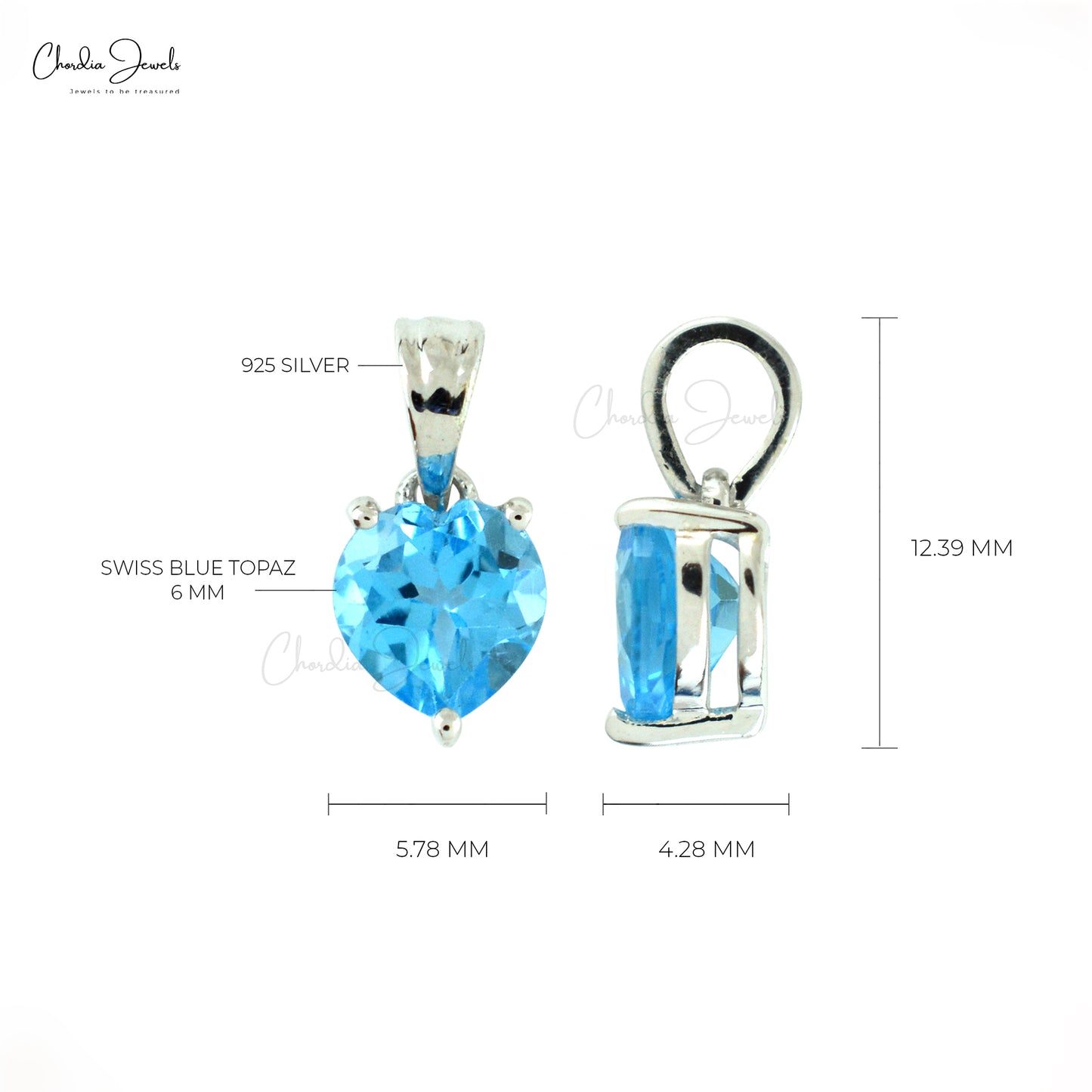 Elegant Genuine Sky Blue Topaz Charm Pendant With 925 Sterling Silver Gemstone Jewelry At Discount Price