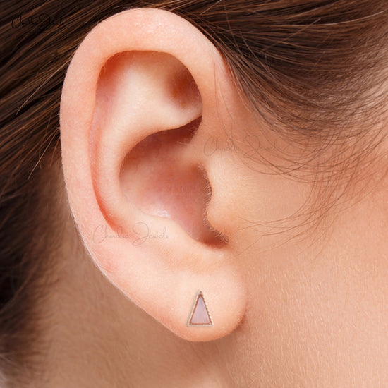 Top Manufacturer Authentic Pink Opal Stud Earrings 925 Sterling Silver Triangle Cabochon Studs At Discount Price