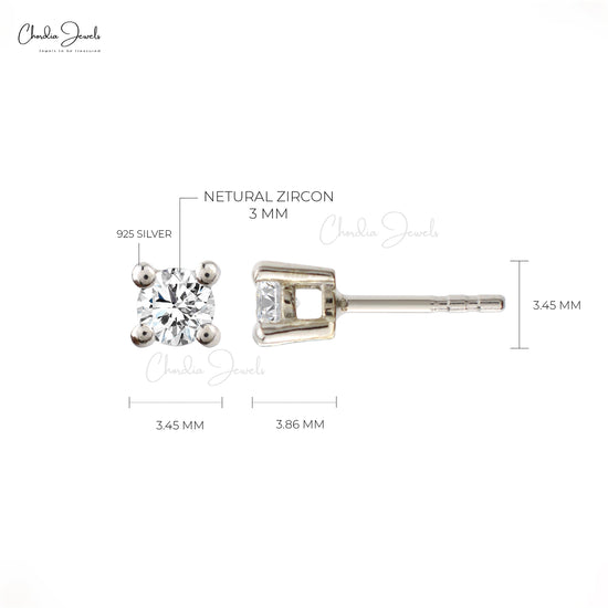 Natural White Zircon Studs In 925 Sterling Silver Prong Set Earrings From Top Supplier Jewelry At Factory Cost