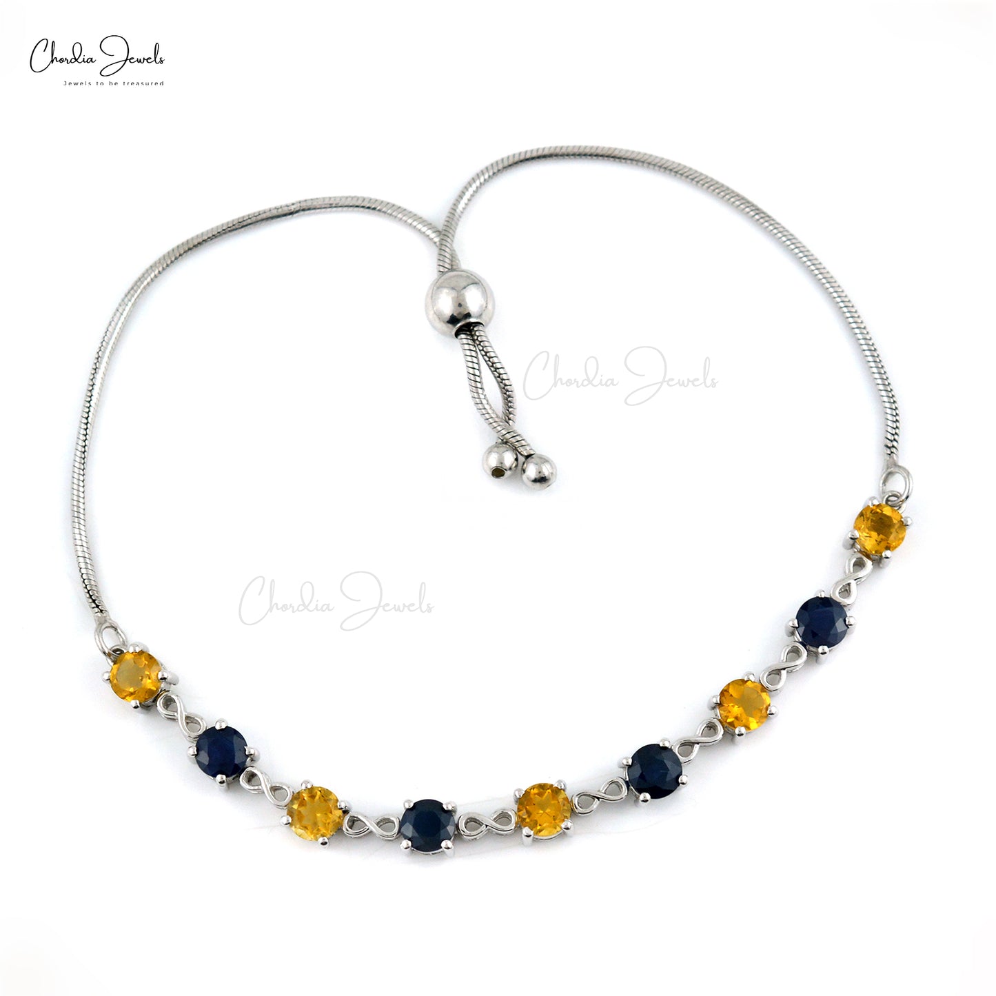 Natural Citrine & Blue Sapphire 4.5mm Round Cut Gemstone Flexible Bracelet Hot Selling 925 Sterling Silver Fashion Jewelry At Factory Cost