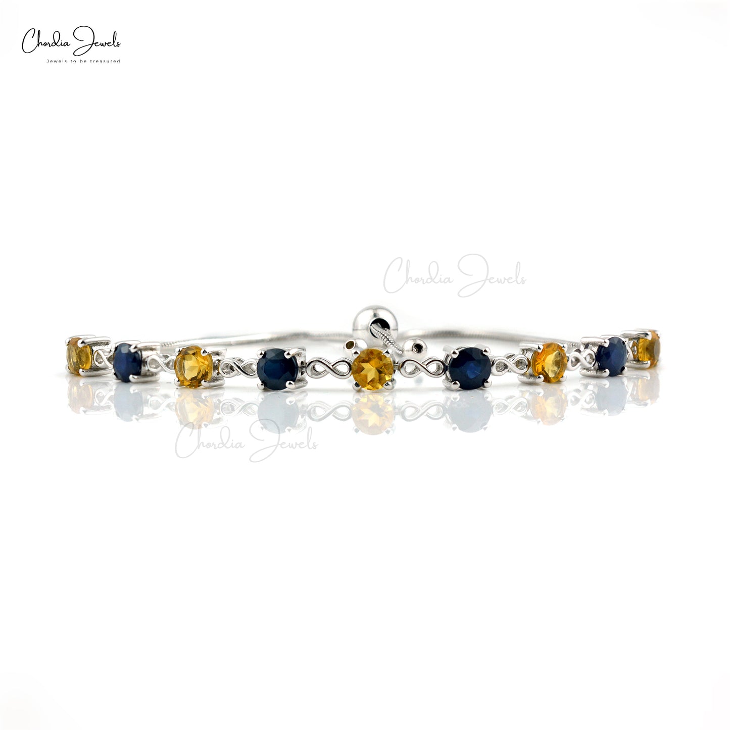 Load image into Gallery viewer, Citrine &amp;amp; Blue Sapphire Gemstone Silver Bracelet Gift For Best Friend Zircon Infinity Bracelet  
