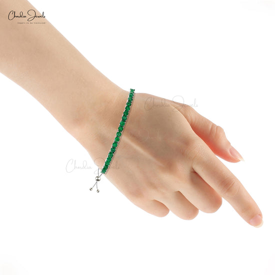 Hot Selling Natural Emerald Bracelet 925 Sterling Silver Round Cut Gemstone Jewelry Prong Set Fashion Jewelry At Factory Cost