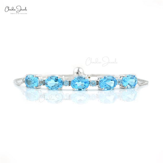 Load image into Gallery viewer, Swiss Blue Topaz Gemstone Silver Bracelet
