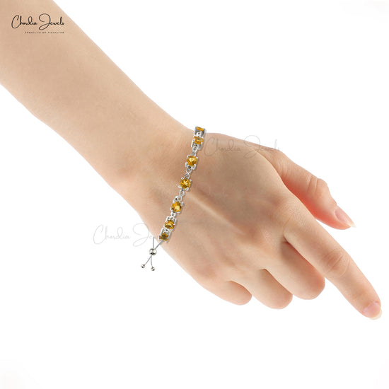 925 Sterling Silver Tennis Bracelet With Natural Citrine November Birthstone Fashion Jewelry At Offer Price