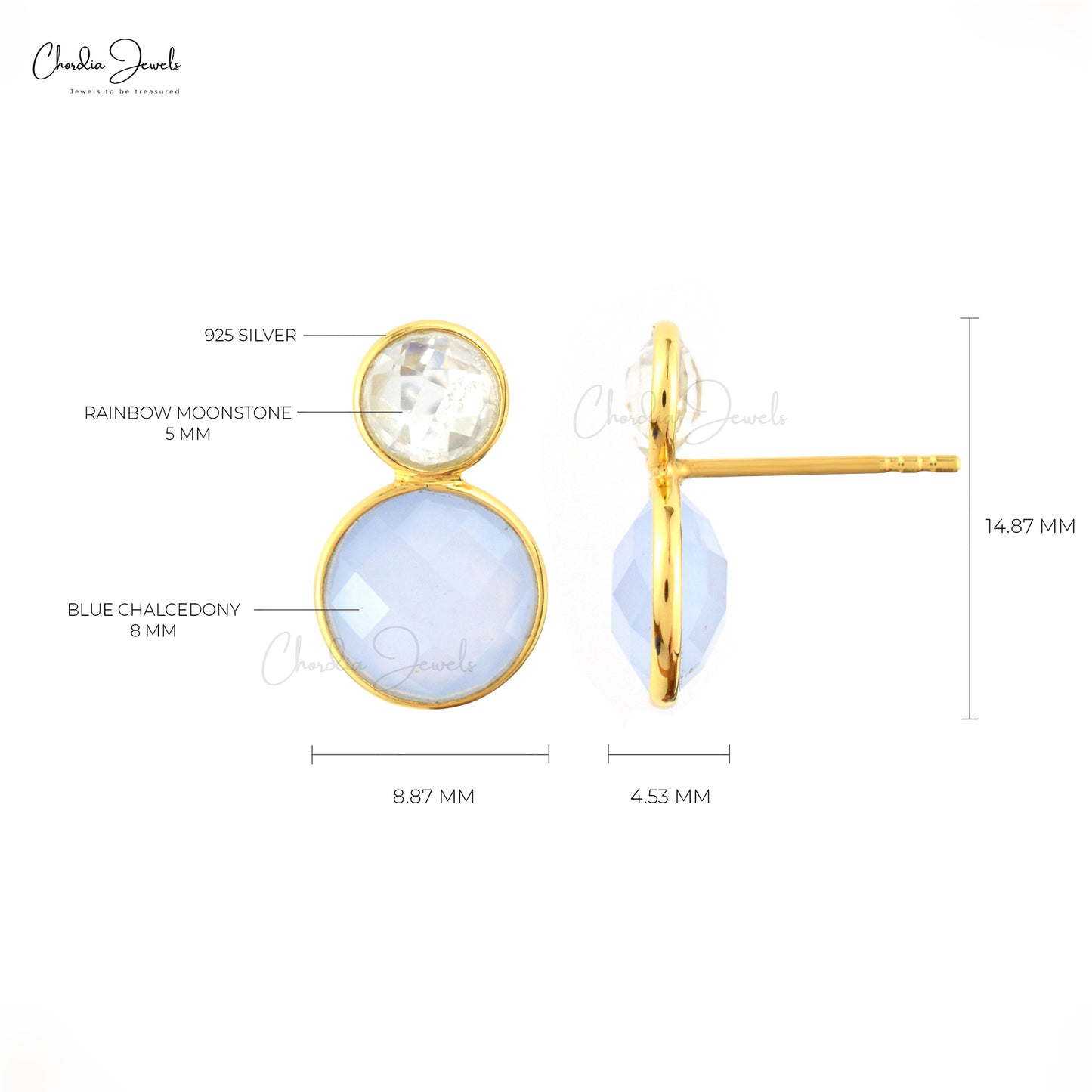 Load image into Gallery viewer, Genuine Blue Chalcedony With Rainbow Moonstone Earrings 925 Sterling Sliver Minimalist Trendy Jewelry At Discount Price
