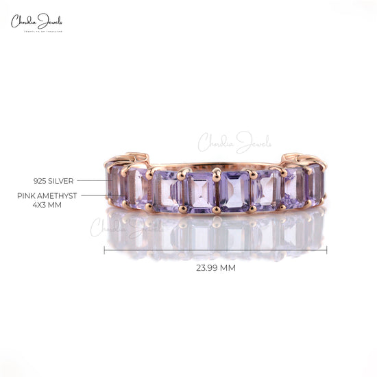 Natural Pink Amethyst Half Eternity Band With 925 Sterling Silver 3.02 Carats Gemstone Jewelry At Discout Price