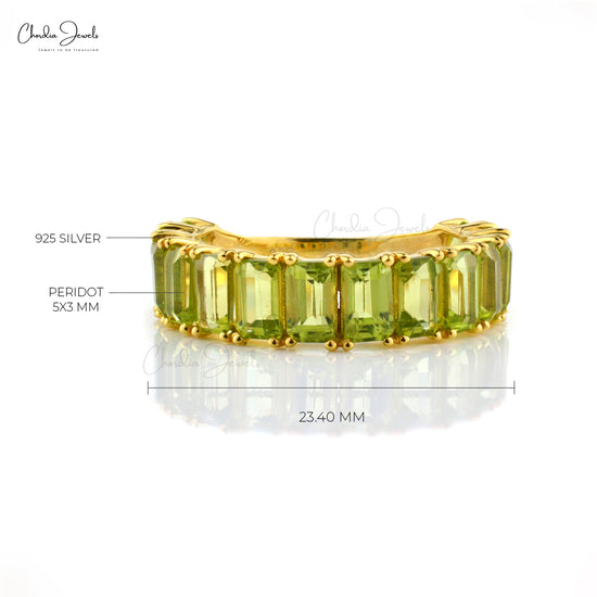 Peridot Natural Gemstone 925 Solid Sterling Silver Ring Emerald Cut Half Eternity Band For Woman Once At Factory Cost