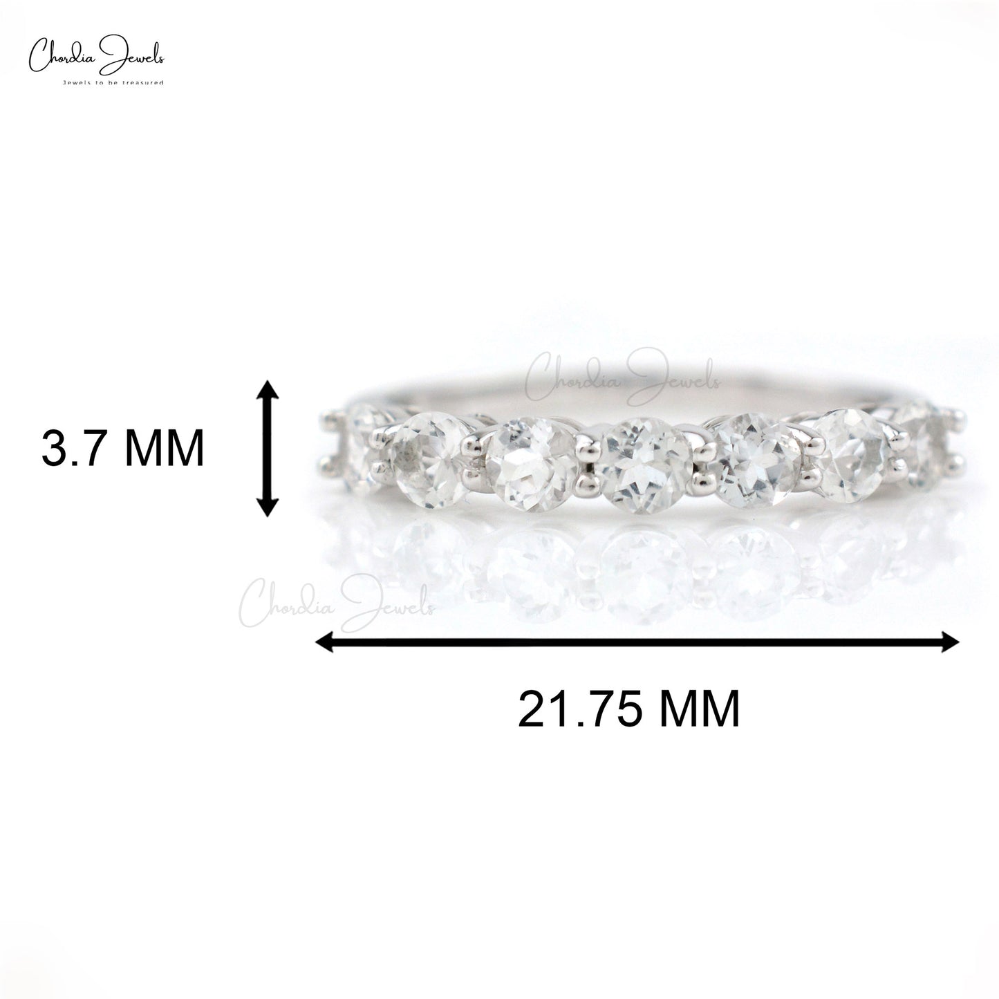 100% Natural White Topaz 925 Sterling Silver Eternity Band For Women Round Cut Gemstone Jewelry For Anniversary Gift