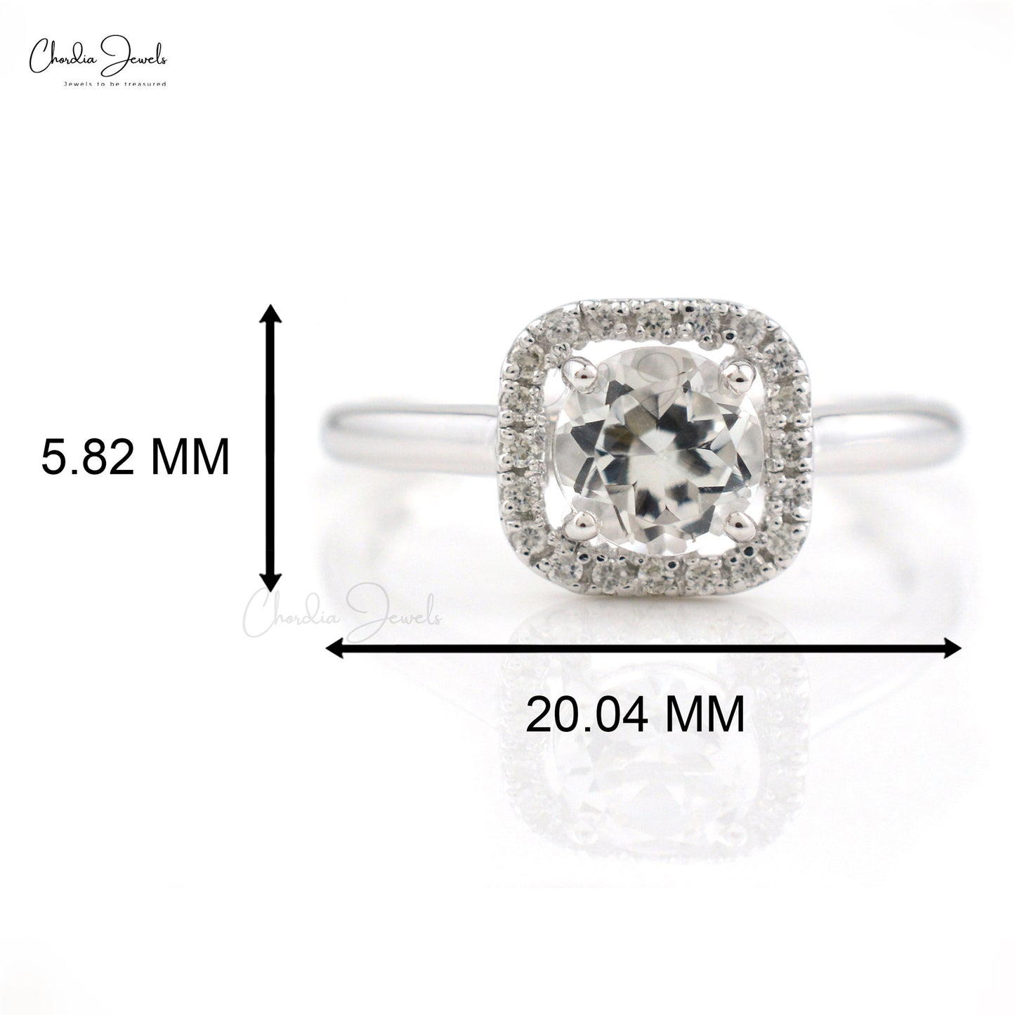 1/2 carat white topaz halo ring in high finish silver