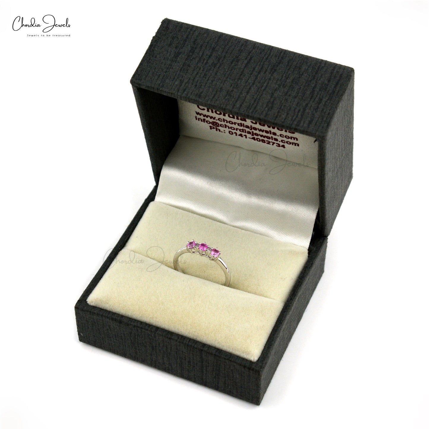 Genuine Pink Sapphire 925 Sterling Silver 3 Stone Ring Handmade Jewelry September Birthstone Ring At Wholesale Price