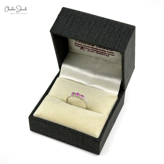 Genuine Pink Sapphire 925 Sterling Silver 3 Stone Ring Handmade Jewelry September Birthstone Ring At Wholesale Price