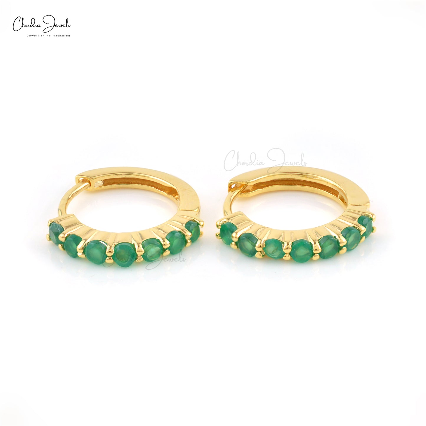 Genuine Green Onyx Hoops With 925 Sterling Silver