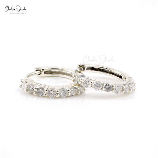 925 Sterling Silver Hot Selling Jewelry Genuine White Diamond Hoop Earrings Pave Set Trendy Jewelry At offer Price