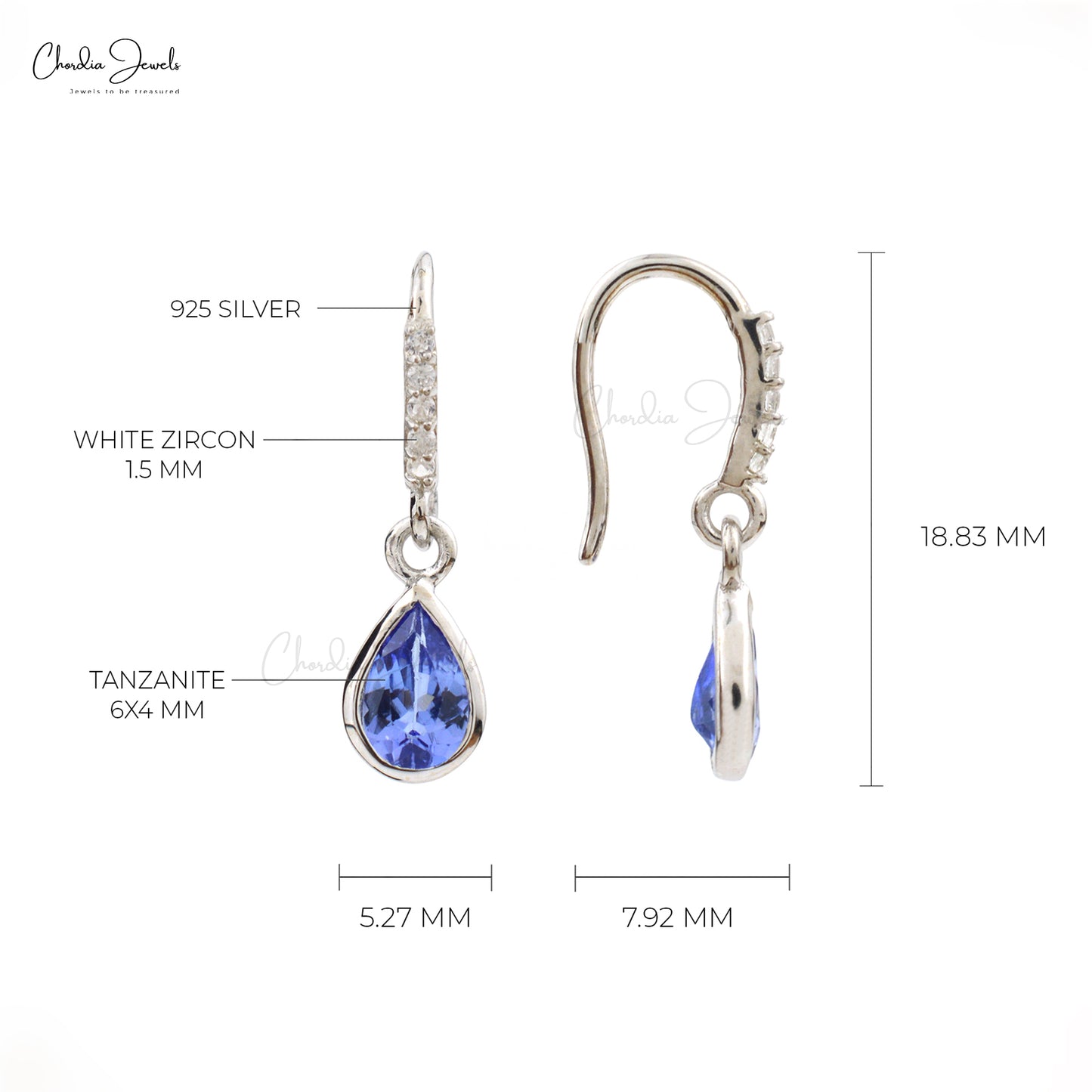 Natural Blue Tanzanite & White Zircon Dangling Handmade Earrings In 925 Sterling Silver Fashion Jewelry Suppliers
