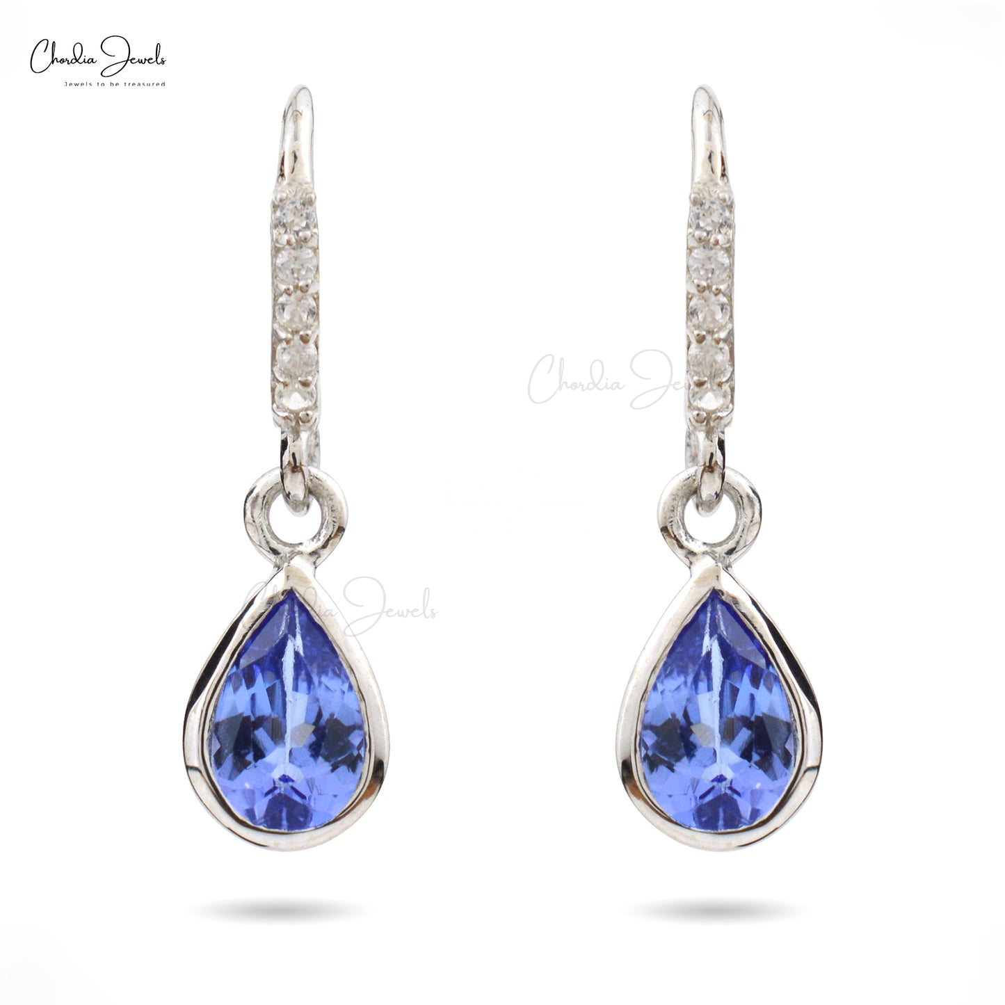 Tanzanite Gemstone Silver Earrings Natural White Zircon Dangling Earring