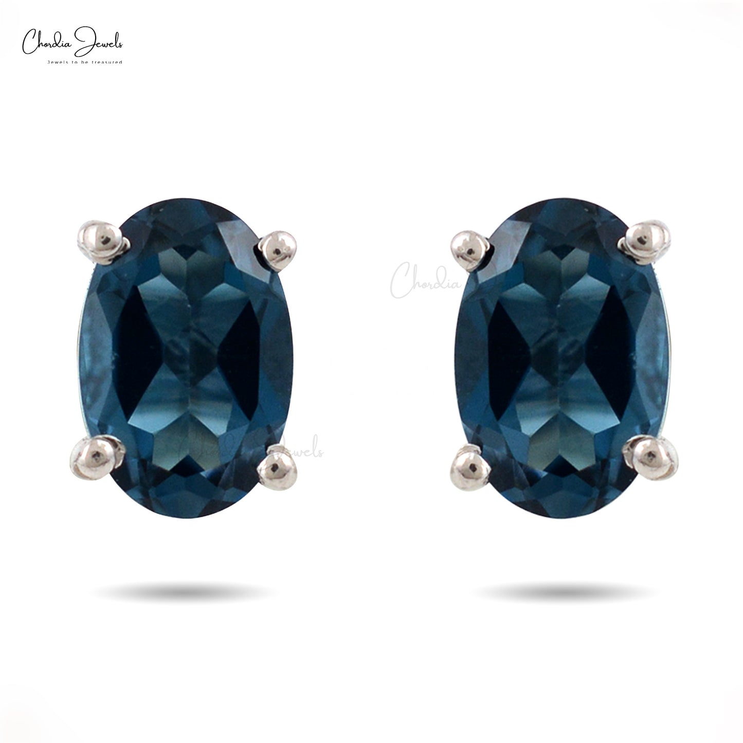 London Blue Topaz Gemstone Silver Studs Silver Earrings