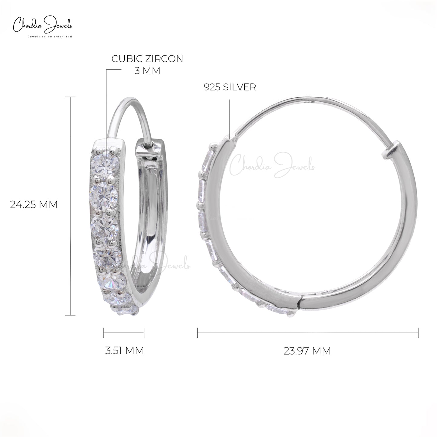 Top Quality Cubic Zircon Hoop Earrings In 925 Sterling Silver Pave Set Gemstone Jewelry At Wholesale Price