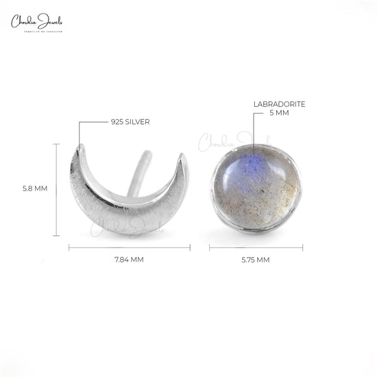 Crescent Moon and Sun Labradorite Studs In Solid 925 Sterling Silver Gemstone Jewelry At Affordable Price