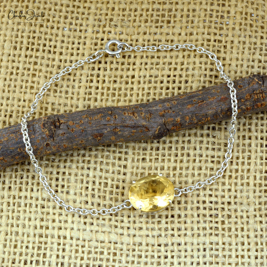 Hot Selling 925 Sterling Silver Chain Bracelet With Natural Citrine Gemstone Jewelry At Affordable Price