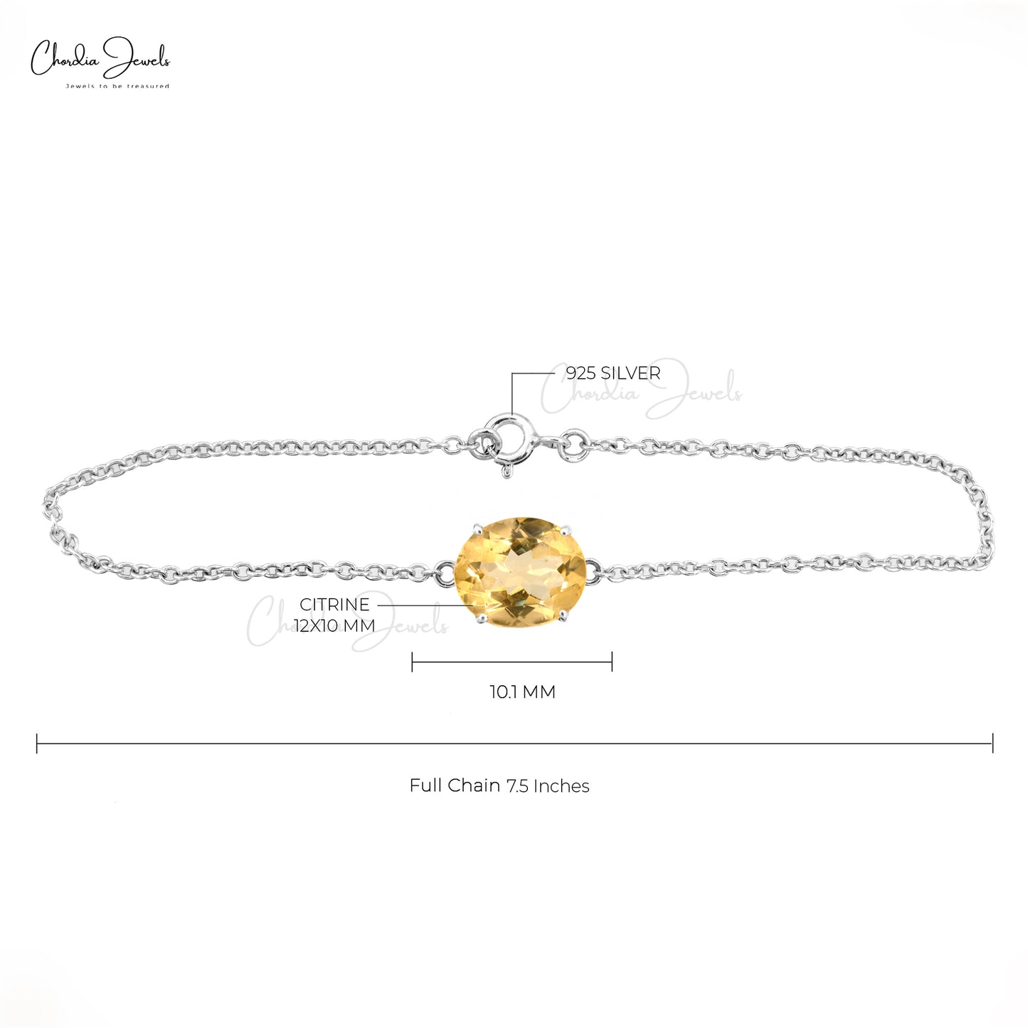 Hot Selling 925 Sterling Silver Chain Bracelet With Natural Citrine Gemstone Jewelry At Affordable Price