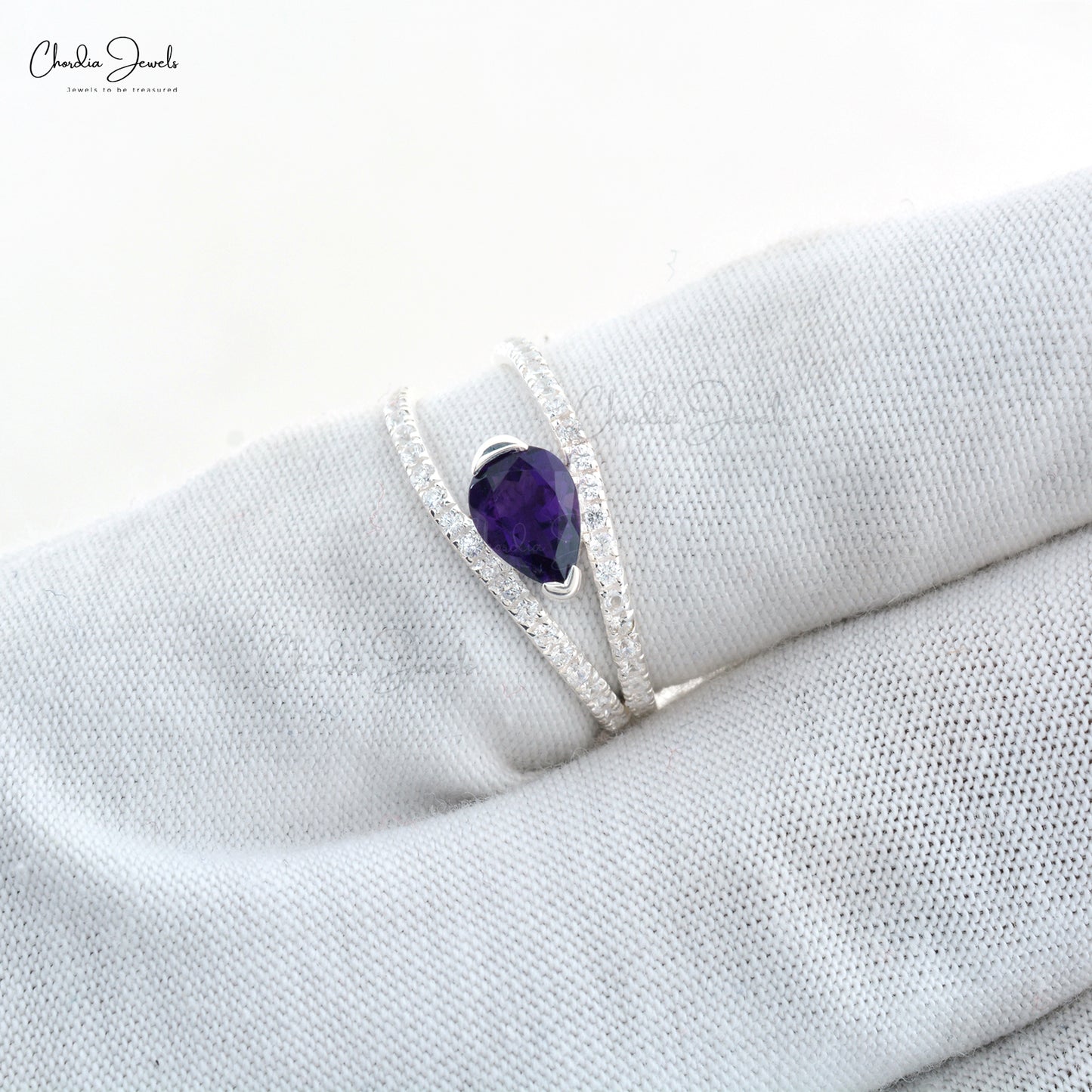 High-Quality 925 Sterling Silver 7x5mm Pear Amethyst Split Shank Ring For Girls Fashion Jewelry At Offer Price