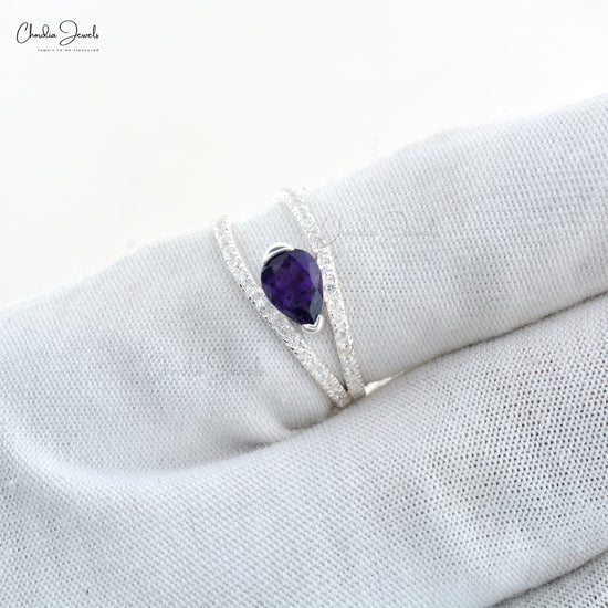 High-Quality 925 Sterling Silver 7x5mm Pear Amethyst Split Shank Ring For Girls Fashion Jewelry At Offer Price
