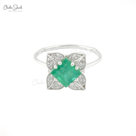 Top Quality 925 Sterling Silver Ring Emerald Gemstone Floral Zircon Ring At Wholesale Price
