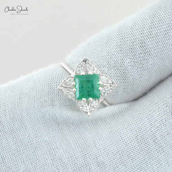Top Quality 925 Sterling Silver Ring Emerald Gemstone Floral Zircon Ring At Wholesale Price