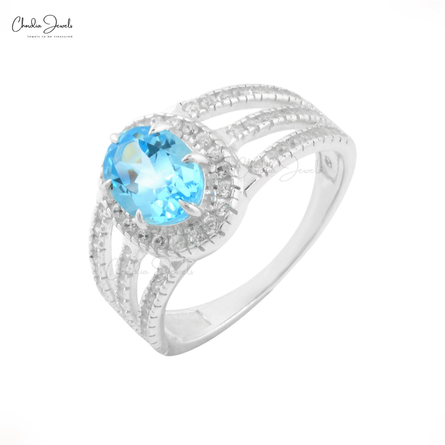 Swiss Blue Topaz Gemstone Silver Ring Zircon Ring 