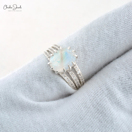 Oval Rainbow Moonstone Vintage Split Shank Halo Ring With Zircon Accents June Birthstone Ring