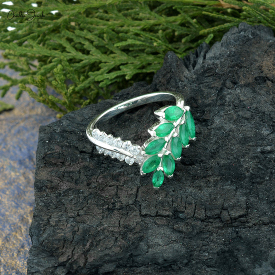 High Quality Jewelry Emerald & Zircon Bypass Ring in 925 Sterling Silver At Offer Price for Anniversary Gift