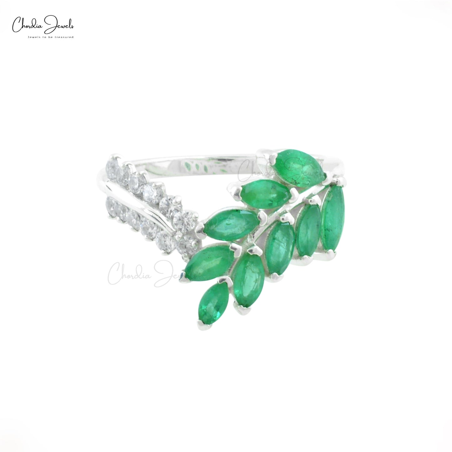High Quality Jewelry Emerald & Zircon Bypass Ring in 925 Sterling Silver At Offer Price for Anniversary Gift