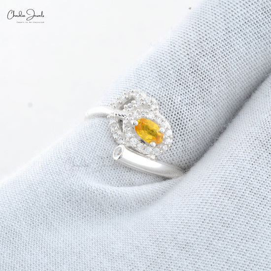 Genuine Yellow Sapphire Feather Inspired Silver Handmade Ring 925 Sterling Silver Cubic Zircon September Birthstone Jewelry At Wholesale Price