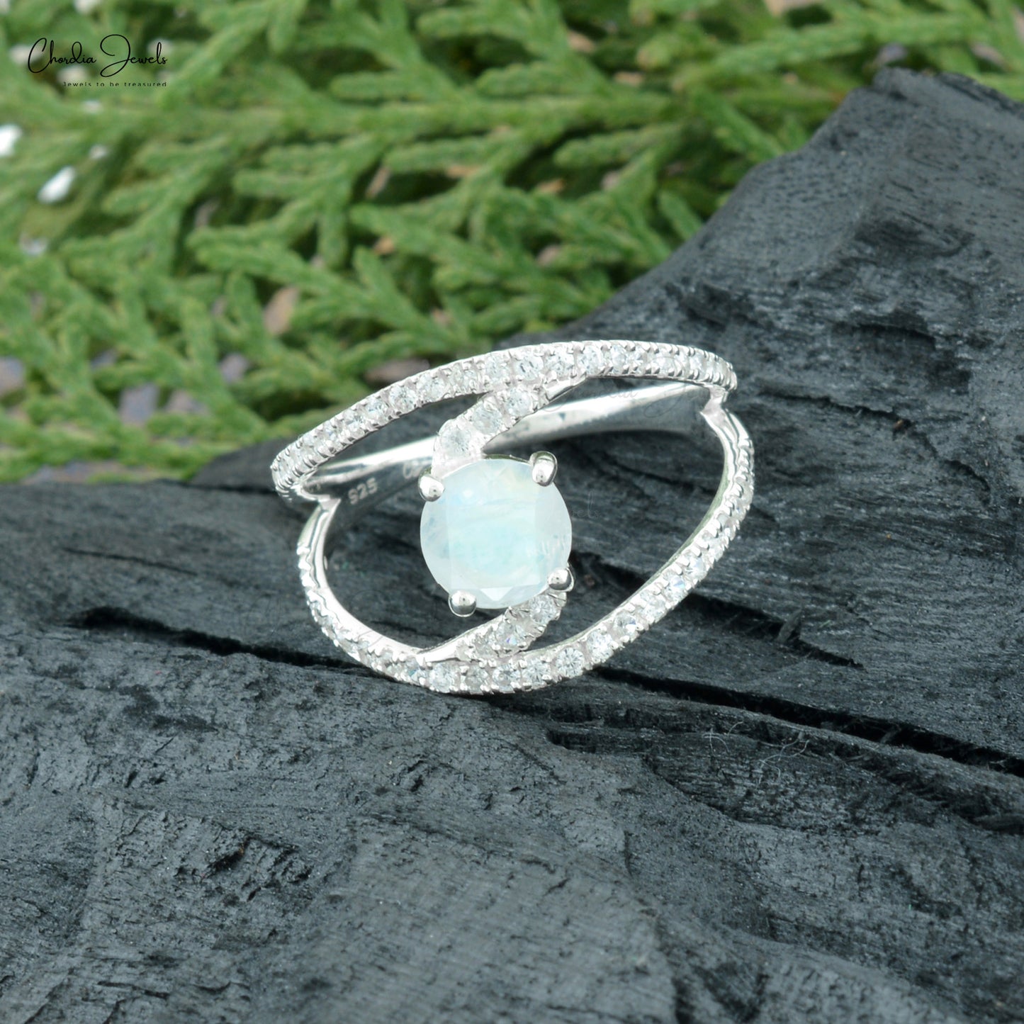 AAA quality Rainbow moonstone swirl ring backing 925 sterling silver Prong Set Ring For Engagement Gift