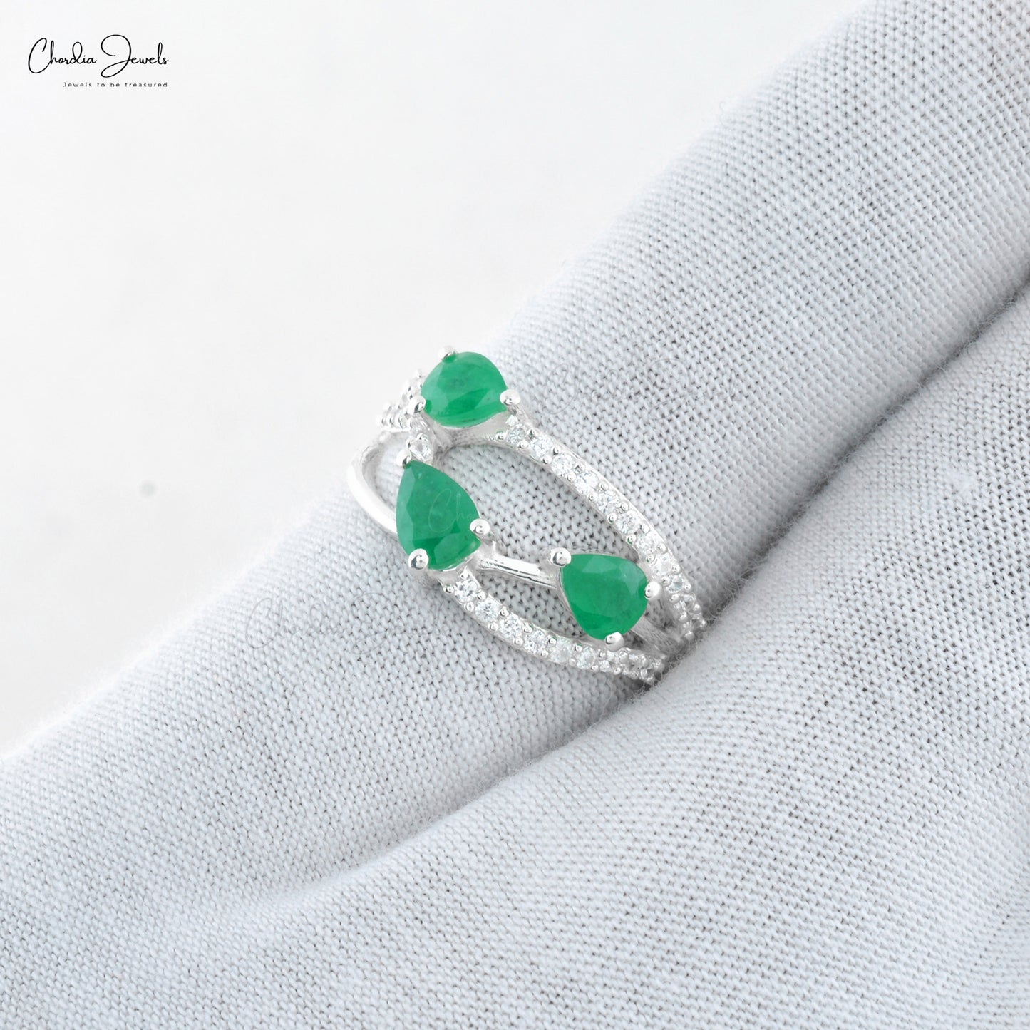 Load image into Gallery viewer, Top Quality Jewelry At Discount Price Pear Emerald Three Stone Bypass Silver Ring with Zircon May Birthstone Ring For Wedding Gift

