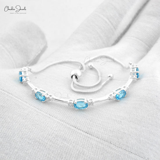 Swiss Blue Topaz Gemstone Silver Bracelet Zircon Bracelet For Gift