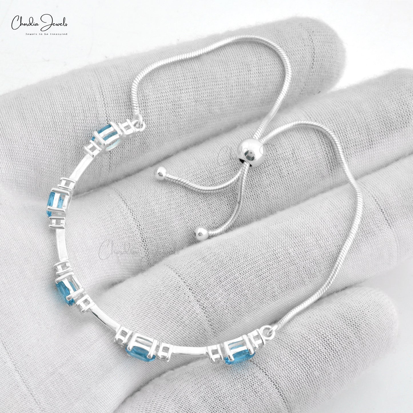 High Finish Jewelry At Discount Price 925 Sterling Silver Swiss Blue Topaz & Zircon Flexible Bracelet For Gift