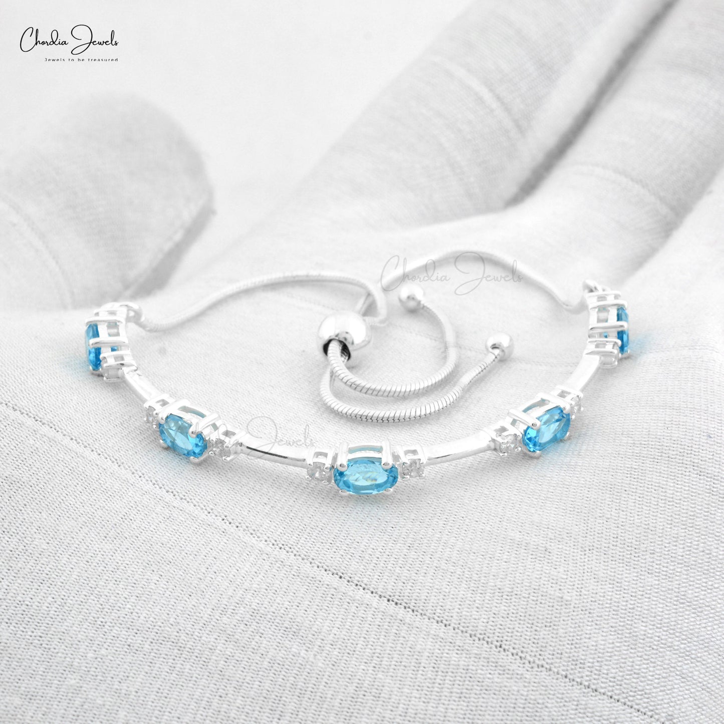 High Finish Jewelry At Discount Price 925 Sterling Silver Swiss Blue Topaz & Zircon Flexible Bracelet For Gift