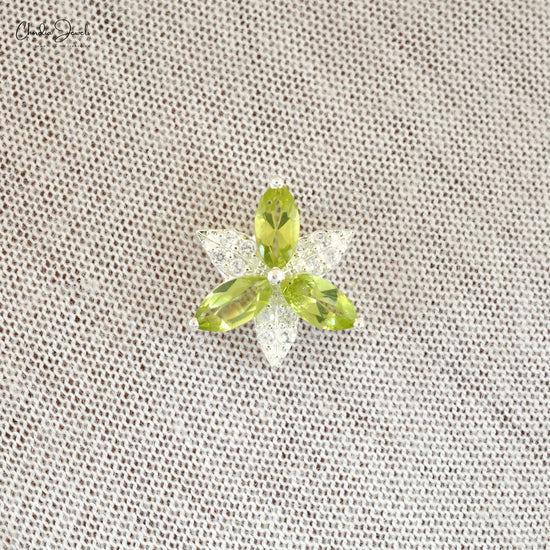 925 Sterling Silver Flower Necklace with Marquise Cut Natural Peridot Zircon Gemstone Prong Set Trendy Jewelry At Offer Price