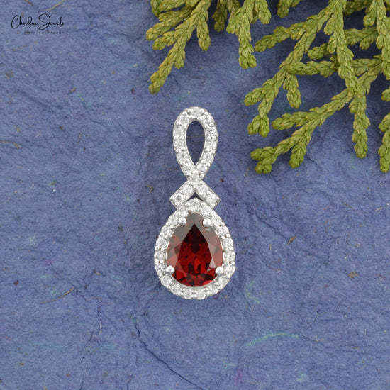 925 Sterling Silver Authentic Garnet Gemstone Infinity Pendant with Zircon Accents January Birthstone Pendant At Offer Price