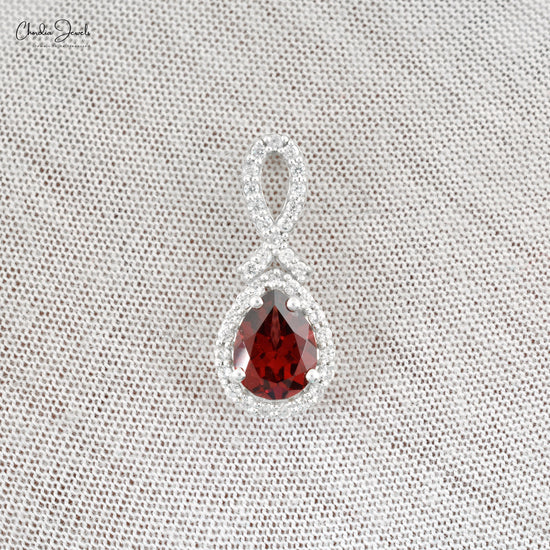 925 Sterling Silver Authentic Garnet Gemstone Infinity Pendant with Zircon Accents January Birthstone Pendant At Offer Price