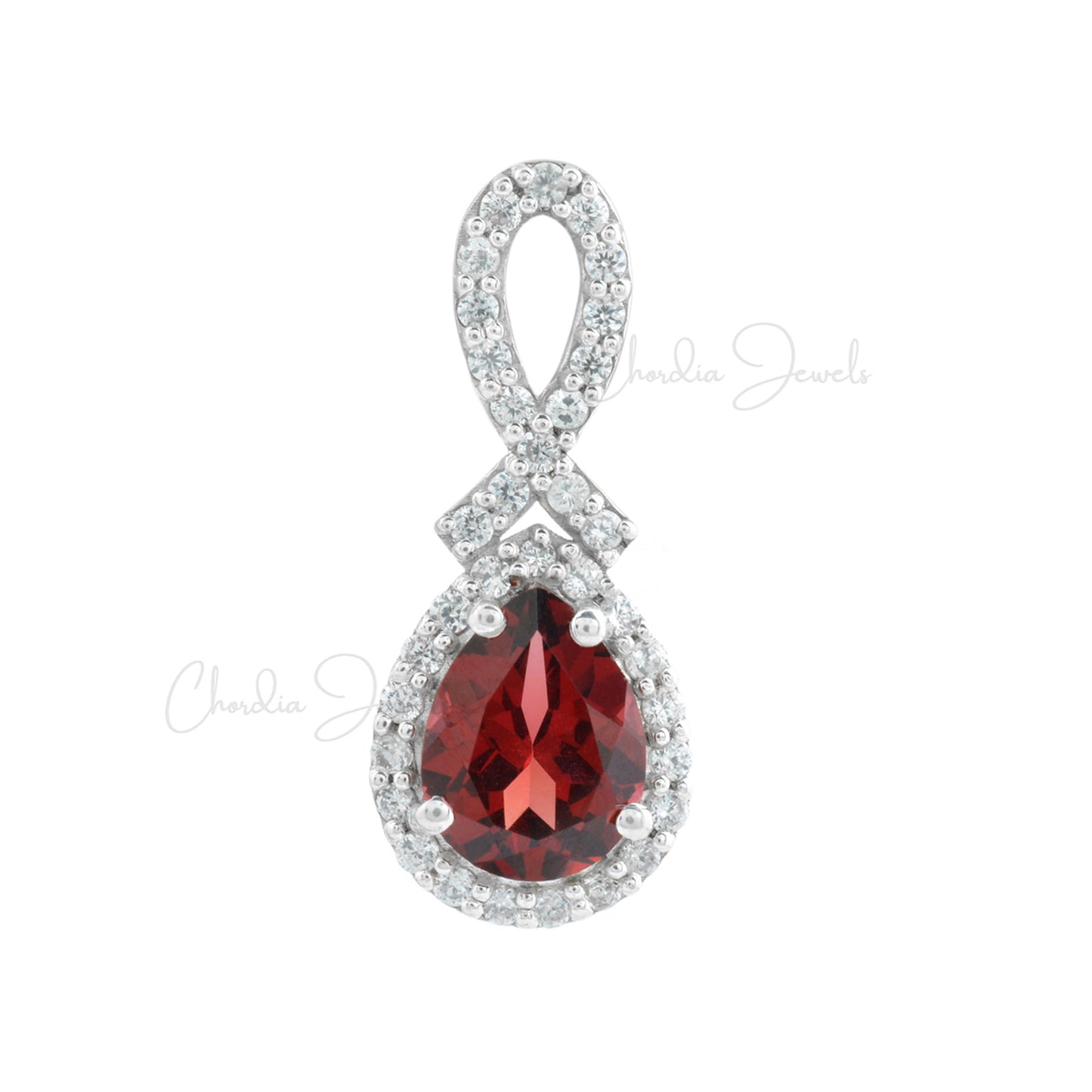 925 Sterling Silver Authentic Garnet Gemstone Infinity Pendant with Zircon Accents January Birthstone Pendant At Offer Price