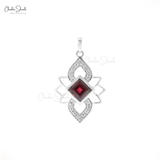 Garnet Gemstone Silver Pendant Floral Pendant